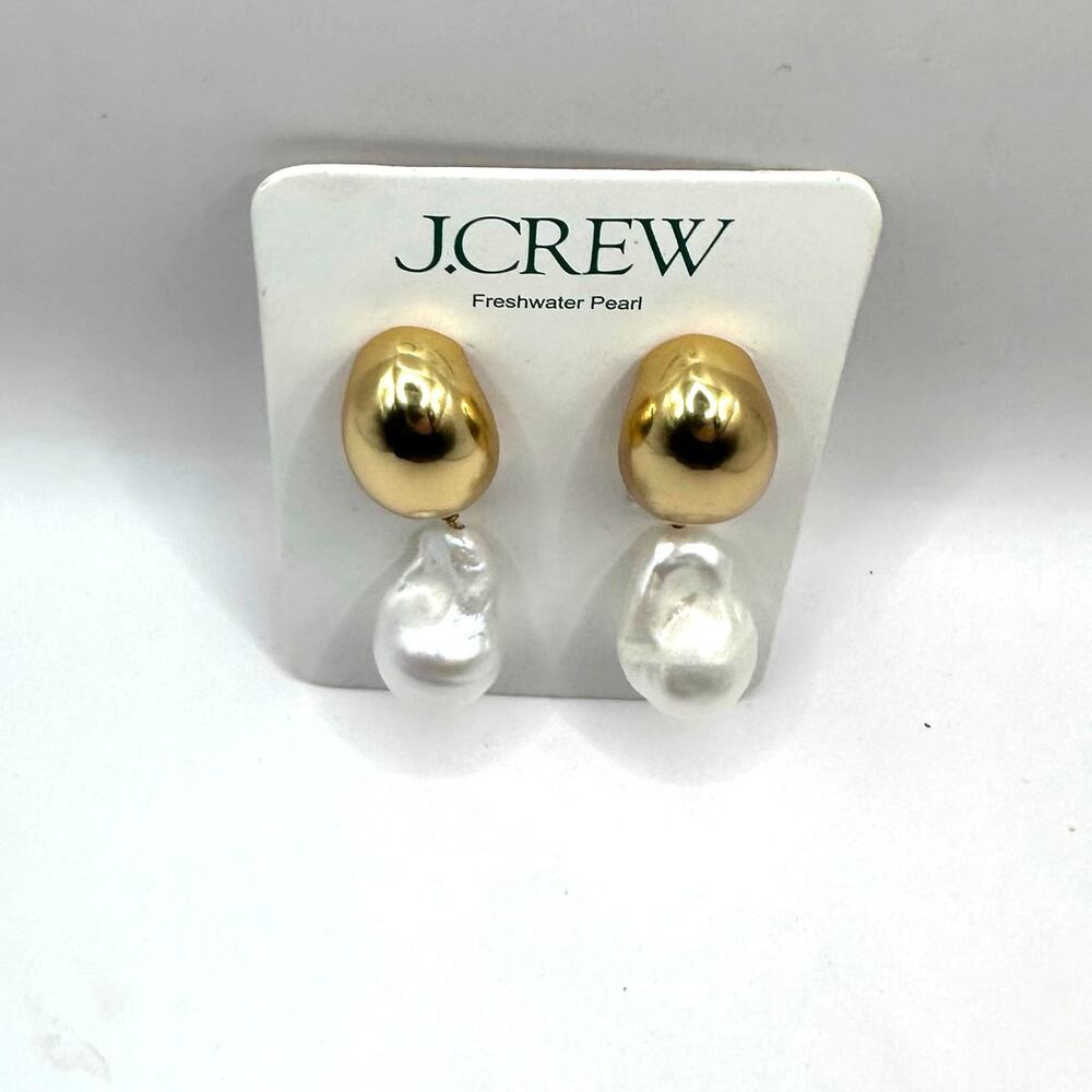 J Crew Freshwater Pearl Drop Earring Gold White BO957 Beach Preppy Jewelry - Picture 7 of 9